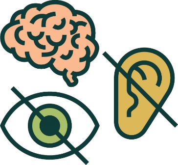 Icons of a brain, eye with a strike through it and ear with a strike through it.