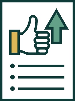 A document that shows a thumbs up next to an arrow pointing up and a list.