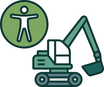 An accessibility icon next to a digger machine.