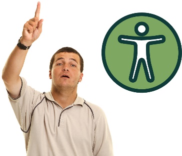 A person raising their hand next to an accessibility icon.